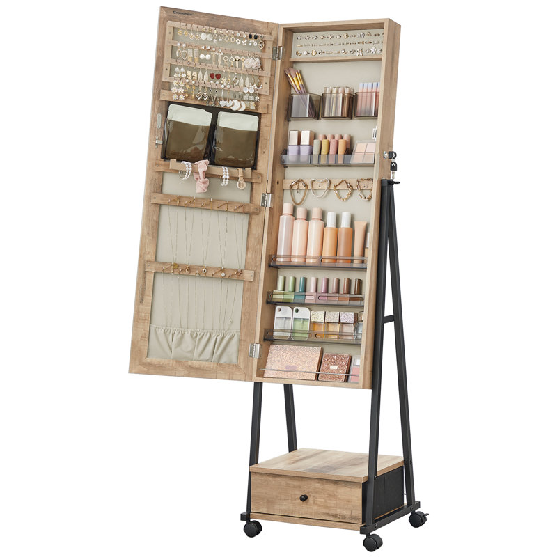 Armoire à bijoux avec miroir Enderlin, Couleur chêne grillé / noir