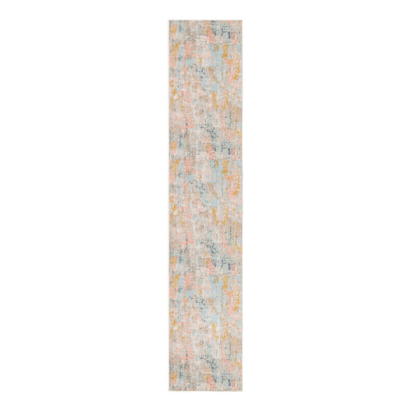 Tapis brun / bleu clair / beige, Tapis de couloir 2 pi x 10 pi