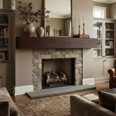 60'' Pine Wood Fireplace Mantel Shelf, Wall-Mounted Floating Shelf with Natural Wood Grain Texture