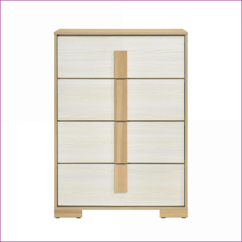 Commodes et amp; Armoire, commode de rangement contemporaine à 4 tiroirs | Naturel et naturel Blanc | Bois