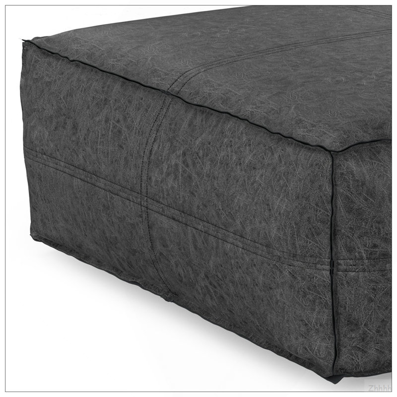 Brody - Très grand repose-pieds de table basse - Noir patiné, H 14 po x l 36 po x P 36 po, Cuir noir