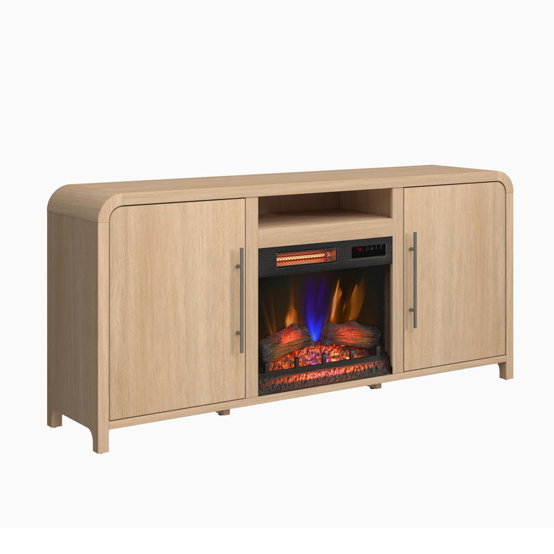 Chantelle 70" Modern Curved TV Stand With Duraflame® Smart Electric Fireplace, Coastal Oak