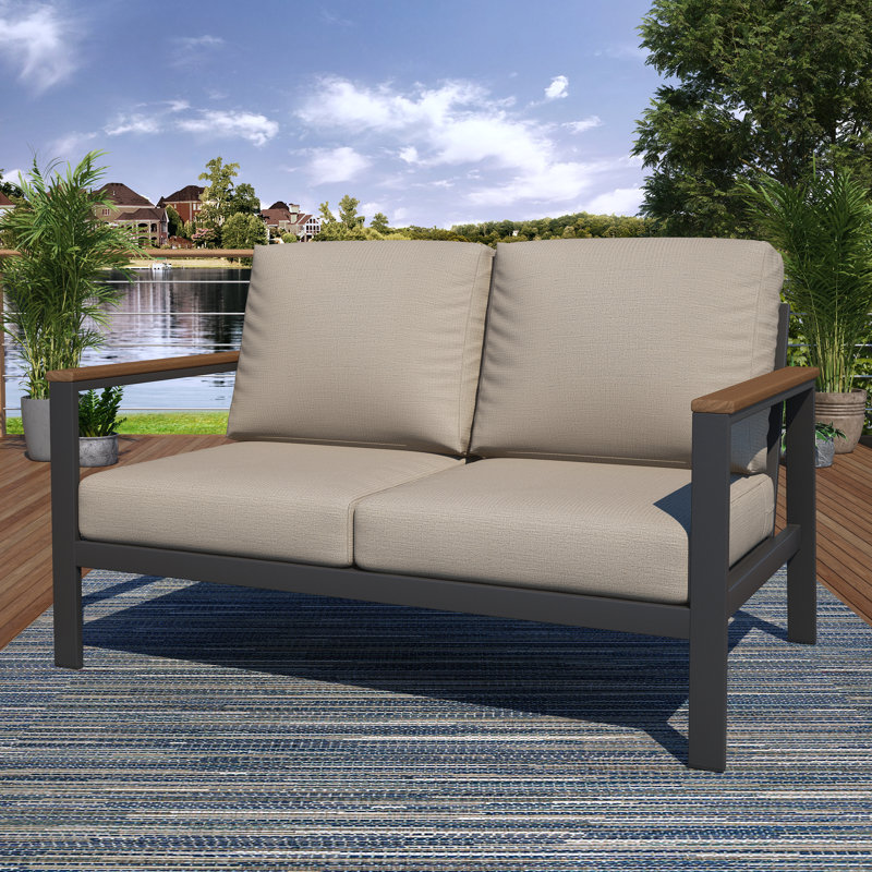 Townsend Loveseat with Sunbrella® Cushion, Cast Silver Sunbrella®, Brown