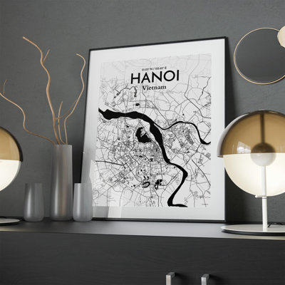 Hanoi City Map In Ink - No Frame Print