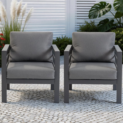 Outdoor Patio Furniture, 2-Piece Patio Chairs Set with Removable Washable Cushions, Wide Armrests & All-Weather Metal Frame for Garden, Balcony, Backyard - Grey