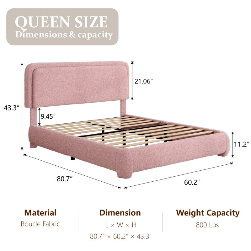 Base de lit tapissier avec tête de lit Haden, Grand, Rose