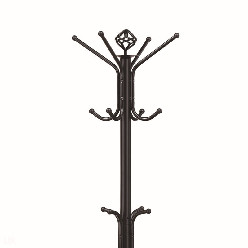 Sleek Black Metal Coat Rack With Three Tiers Of Hooks For Modern Entryways And Mudrooms, Combining Style And Functionality.