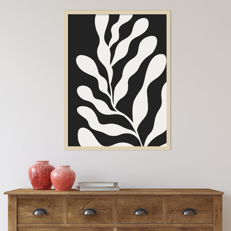 Retro Matisse Inspired Abstract Botanical 3 Black, 33" H x 25" W x 1" D, Black