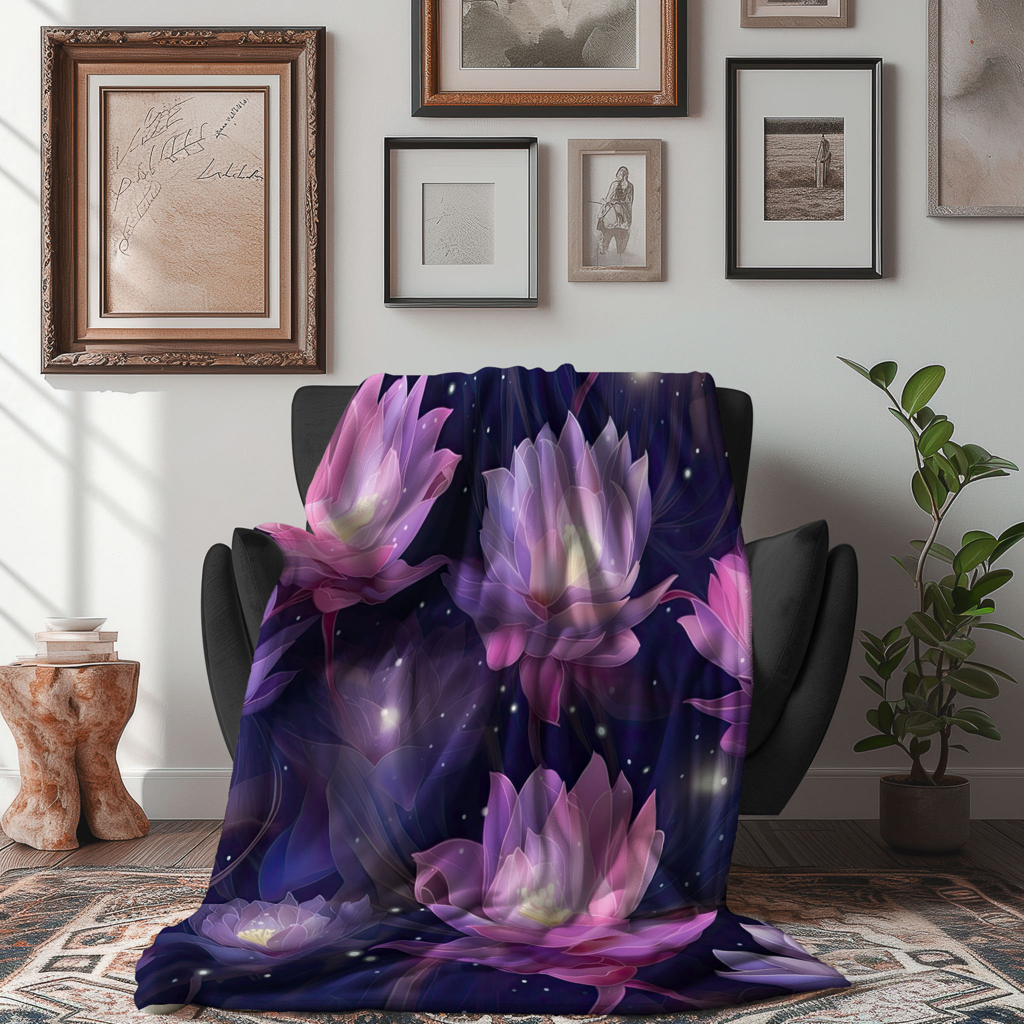 French Tapestry Enchanted Garden Sherpa Blanket – Black Floral Heirloom Throw – Old World Château Style Cozy Luxury 60