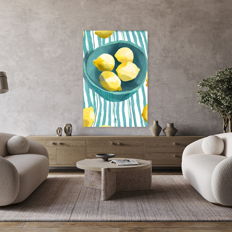 «Bright Lemon Bowl», art mural contemporain aux fruits, H 48 po x l 32 po