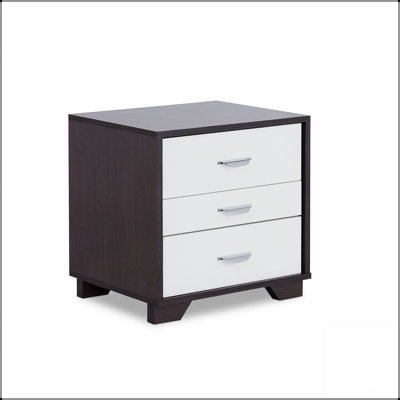 Élégante table de chevet rectangulaire avec 3 tiroirs spacieux, parfaite pour le rangement et l'organisation de la chambre à coucher