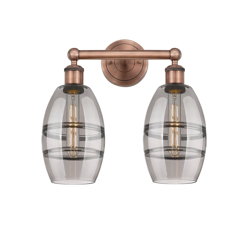 Éclairage pour meuble-lavabo à 2 lumières Kusham, Gris fumée clair, Cuivre antique