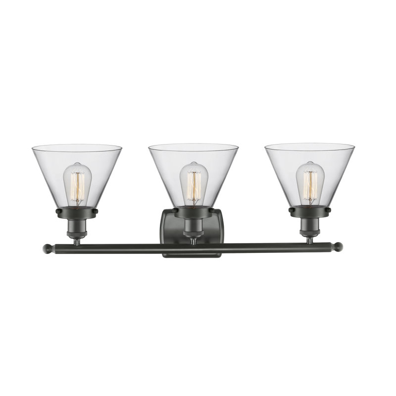 Éclairage pour meuble-lavabo 3 lumières 28 po Ballston Urban Cone, Clair, Incandescent, Bronze frotté à l'huile