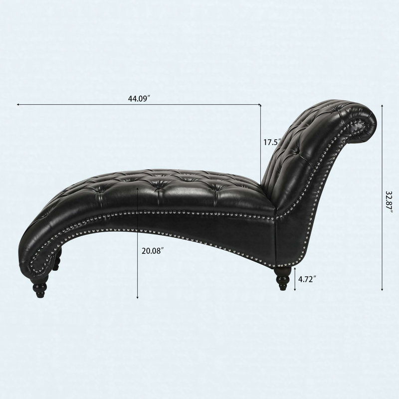 Chaise longue sans accoudoirs touffetée, Faux Leather, Black PU