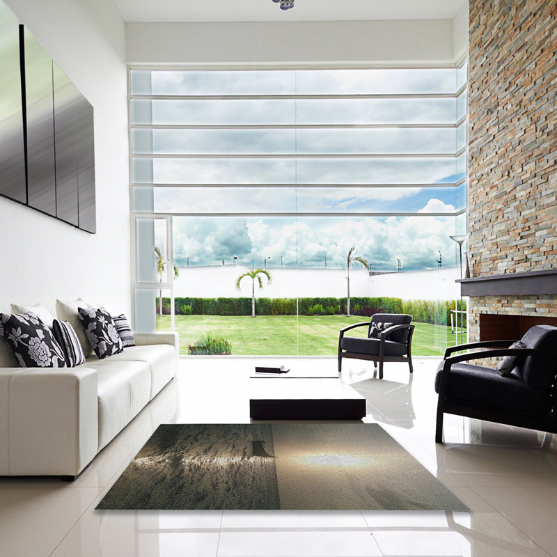 Tapis gris/zone noire à motifs, Carré 5 pi