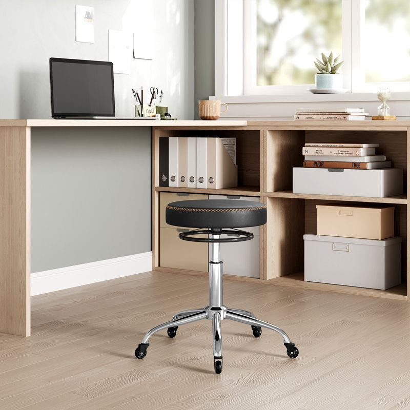 Adjustable Height Industrial Stool, Black Faux Leather