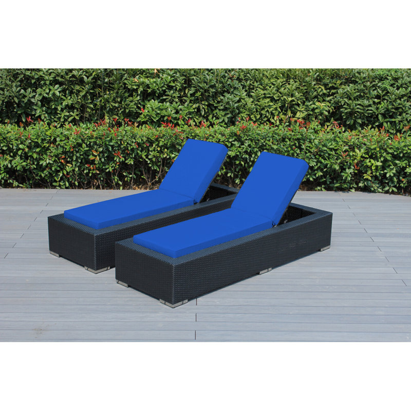 Billyjo Outdoor Wicker Chaise Lounge - No Assembly, Supercrylic Blue, Black