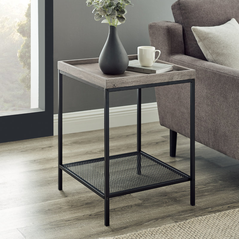 Table de bout avec plateau et rangement Pullman, Gris délavé, Noir
