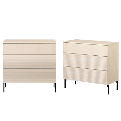 Union Rustic 31.5" Large End Table Set Of 2 With Storage And Reeded Design, Modern Minimalist Nightstand With Drawer For Bedroom, Living Room, Sofa Office