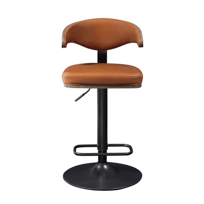 Brown Poplar Swivel Bar Stool with Footrest and Open Backrest