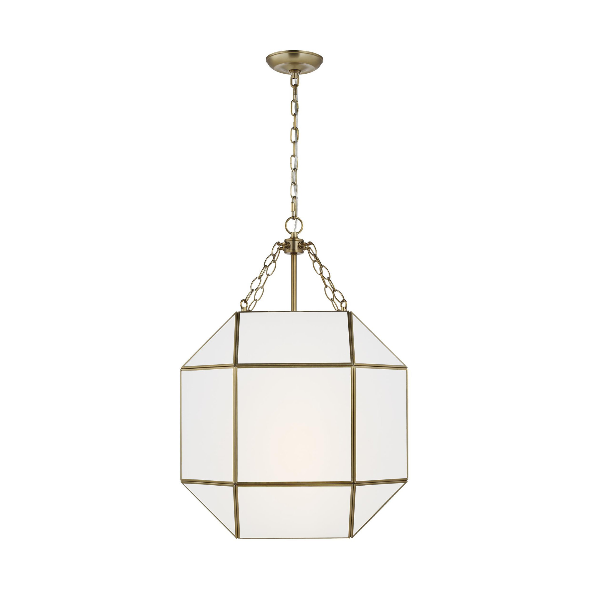 Reid 3 Light Glass Dimmable Pendant, Satin Brass, White, 27.25" H x 18.5" W x 18.5" D