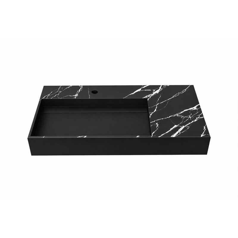 Lavabo de salle de bain mural rectangulaire 36 po avec lavabo gauche et comptoir Juniper - noir marbré, avec trou pour robinet