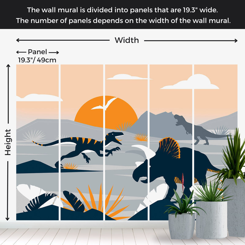 Adhésif mural pelez et collez, paysage de dinosaures abstraits, L 27 po x l 38 po