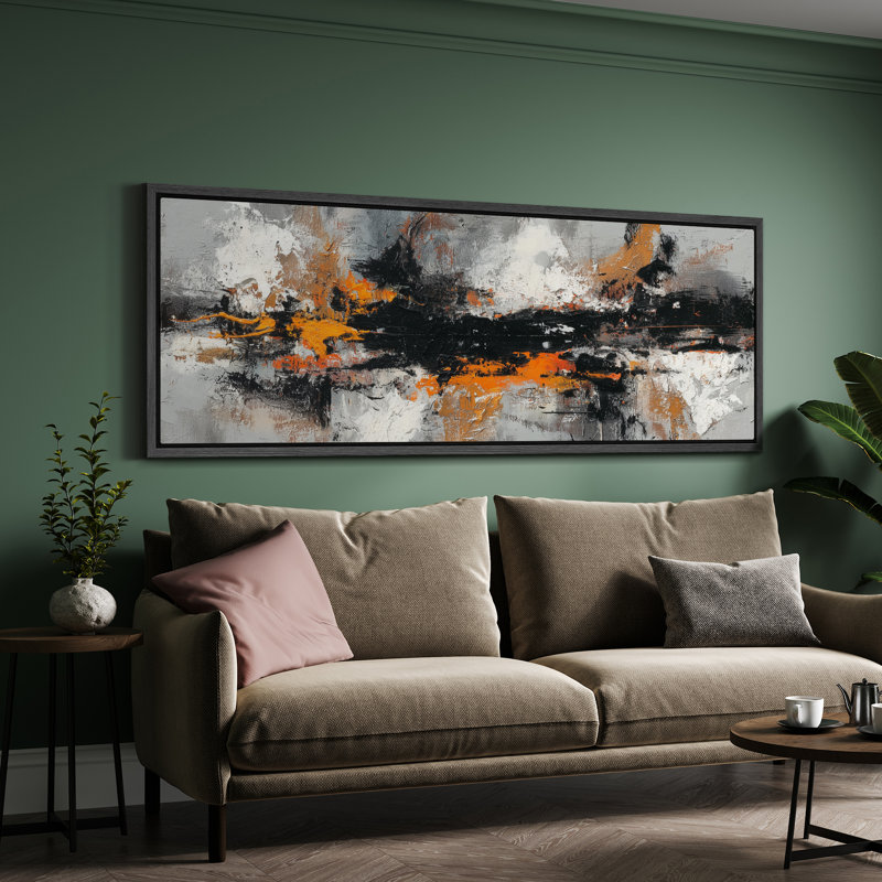 Abstrait abstrait noir et blanc, composition dynamique et moderne - reproduction d'art sur toile encadrée, Noir