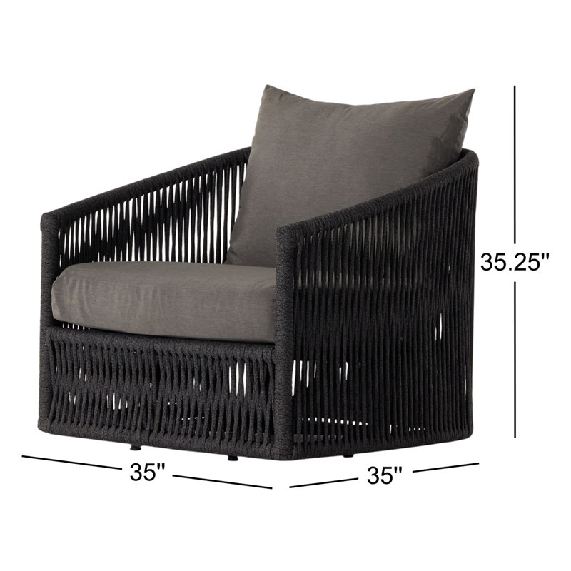 Porto Outdoor Swivel Lounge Chair, Venao Charcoal, Thick Dark Gray Rope