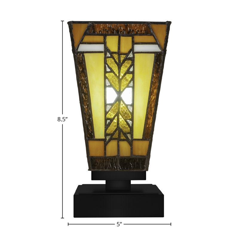 Nolic Accent Lamp With 5" Square Santa Cruz Art Glass, Matte Black