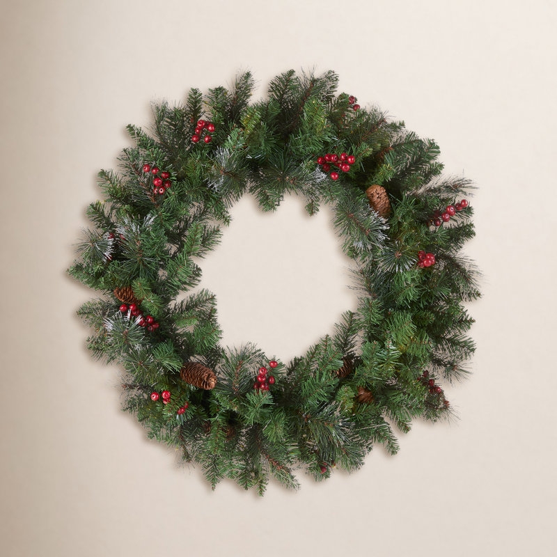 30in. Crestwood Spruce Wreath with Battery Operated Warm White LED Lights