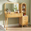 Meuble-lavabo cannelé 48 po avec grand miroir, plateau en verre, 4 tiroirs et armoire arquée, coiffeuse