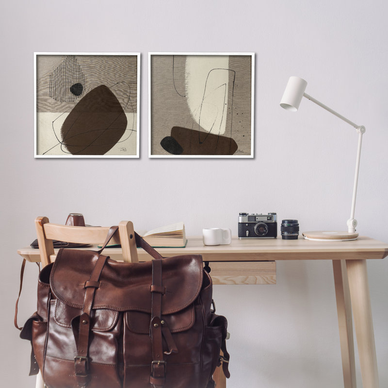 «Brown Hidden Lines», ensemble de 2 giclées par Patricia Pinto, Estampe numérique encadrée blanc bord de mer