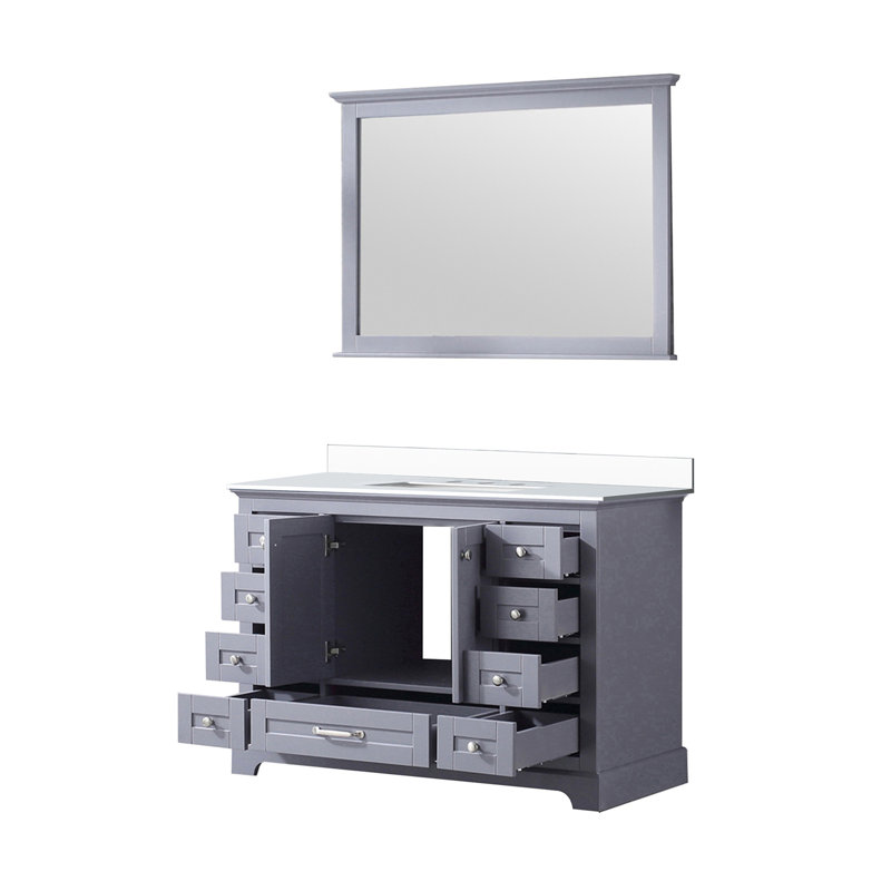 Meuble-lavabo simple gris foncé l 48 po x P 22 po, comptoir en quartz blanc, lavabo carré blanc et miroir de 46 po
