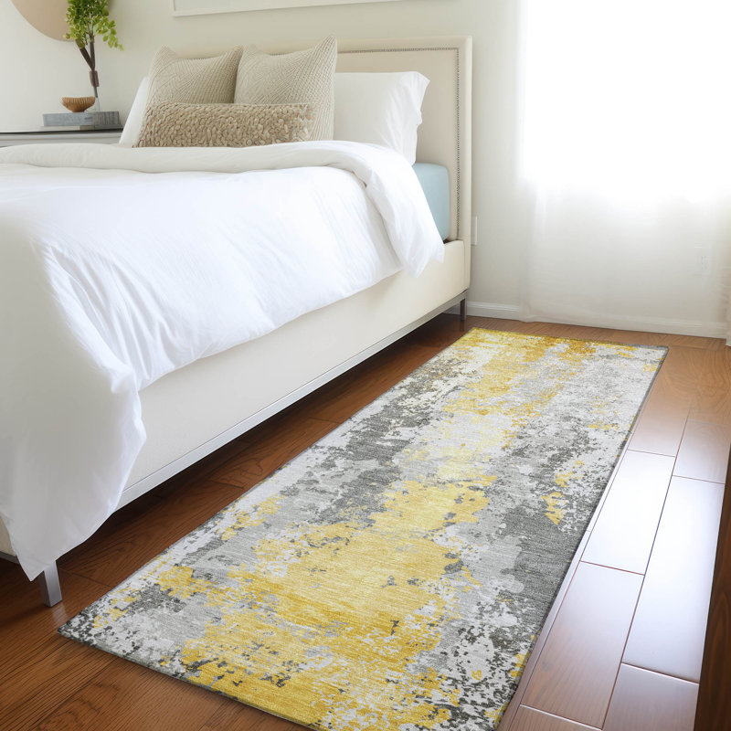 Tapis intérieur / extérieur jaune lavable à la machine Xhevrie, Tapis de couloir 2 pi 3 po x 7 pi 6 po