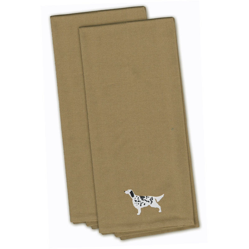 Cotton Embroidered Tea Towel Kitchen Towel, Tan, 28" H x 19" W x 0.1" D