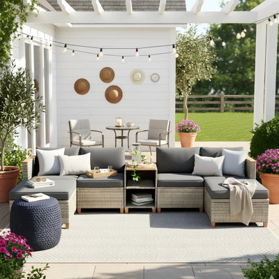 Carlyssa 5 Piece/7 Person Outdoor Rattan Sofa Seating Group with Large Storage by Winston Porter