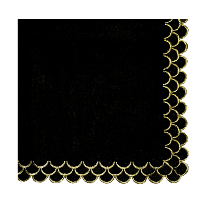 Peacock Linen Napkin, White/Black