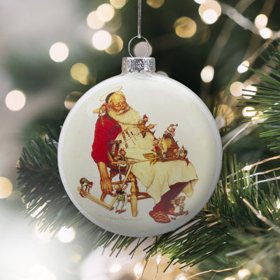 Ornement en forme de disque de Noël en verre de 3 po «Norman et son aide» Norman Rockwell