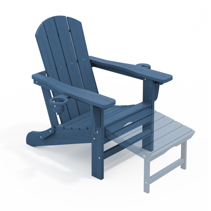 HDPE Folding Fire Pit Adirondack Chair with Pull Out Ottoman Weather Resistant Outdoor Patio Lounge Chair with 2 Cup Holders
