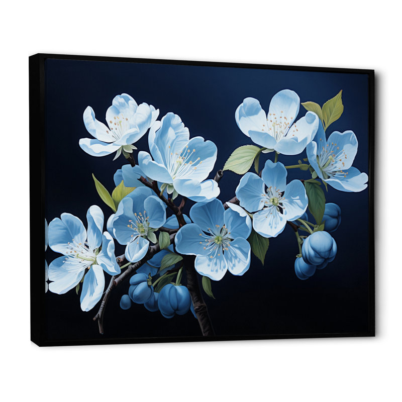 Fleur de pommier monochromatique élégance V, reproduction sur toile, H 30 po x l 40 po x P 1,5 po, Cadre flottant noir
