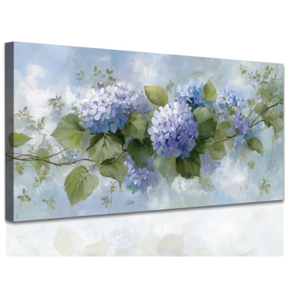 Dilorenzo Framed Blue Hydrangea Painting Botanical Artwork Farmhouse Rustic Charm Canvas Wall Decor Elegant Floral Prints Pictures Artwork for Bedroom Bathroom Living Room, 16x32 inches