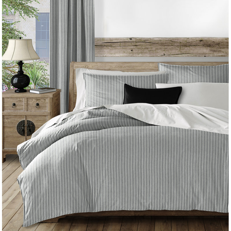 Ticking Stripe Coverlet / Bedspread Set, Black, Full Coverlet + 2 Standard Shams