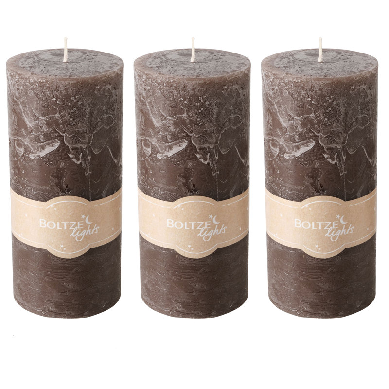 3 Piece Pillar Candle Set, Dark Taupe