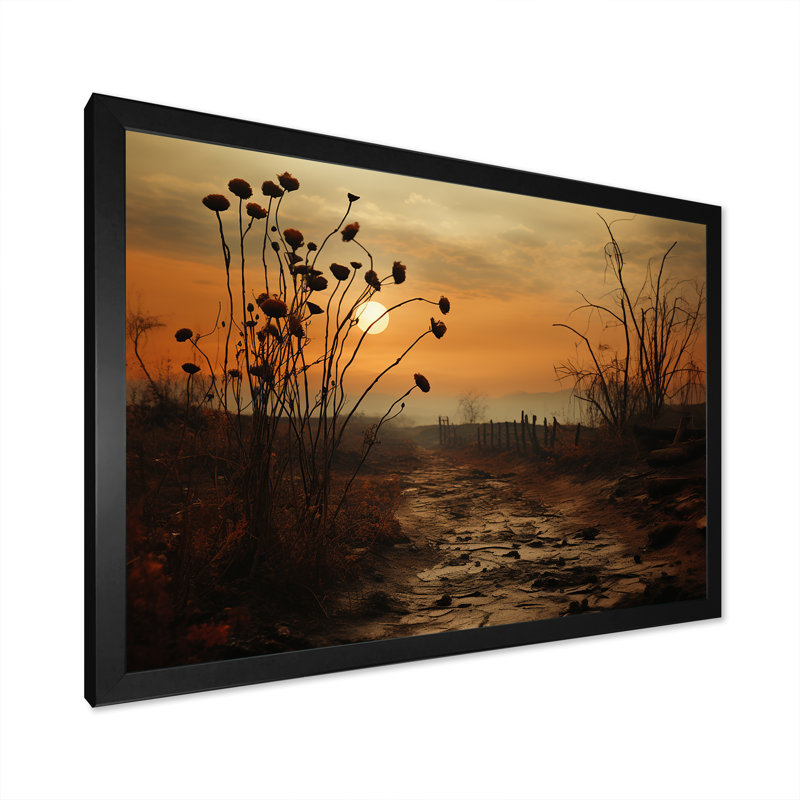 Mums Field avec coucher de soleil, Cadre simple noir, H 12 po x l 20 po x P 1 po