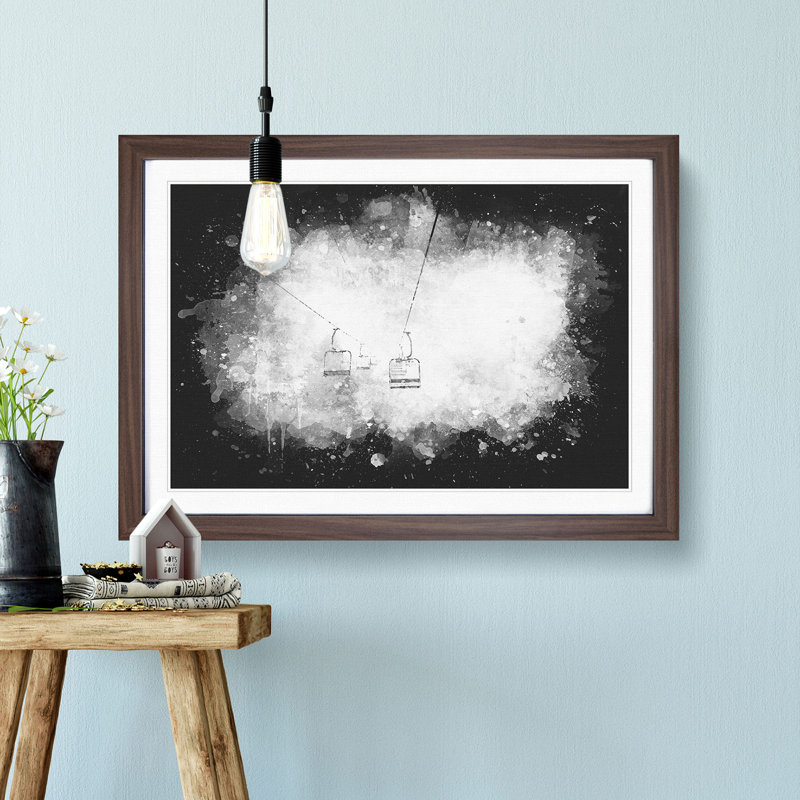 Ski Lift In Morillon France - Picture Frame Graphic Art, 62cm H x 87cm W x 2cm D, Walnut Framed