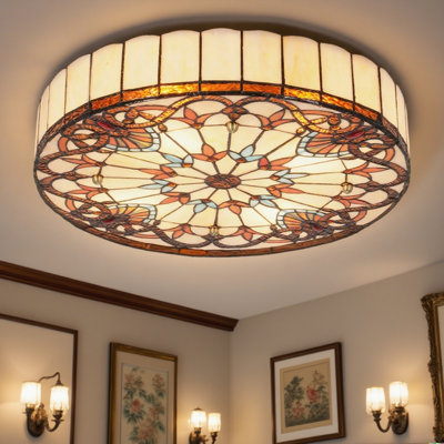 Plafonnier encastré 20 po 4 lumières style vitrail Tiffany