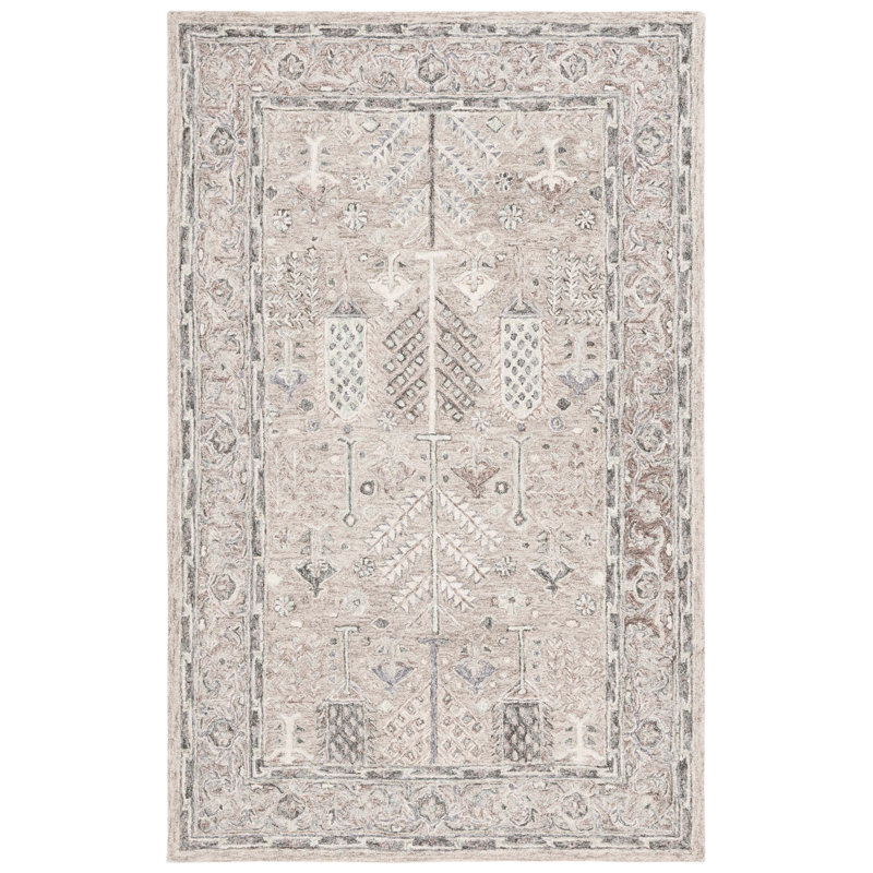 Cloey Hand Tufted Wool Cotton Oriental Rug in Grey/Ivory, Rectangle 5' x 8'
