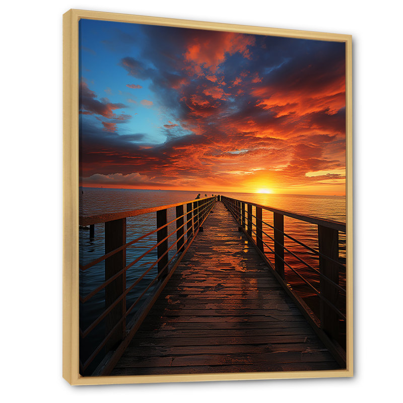 Yentin " Sunrise At The Peer ", 20" H x 12" W x 1" D, Natural Floater Framed