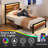 Twin Size Brown Bed Frame With Led Light And Charging Station, Metal Platform Bed With Wood Headboard-708611755-708611757
